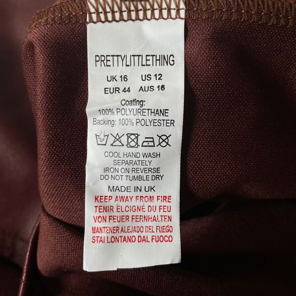 Pretty Little Thing Mini Dress Womens 12 Burgundy Faux Leather Cut Out Bodycon - Picture 10 of 16